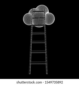 Concept of cloud with step ladder technology. Wireframe low poly mesh vector illustration