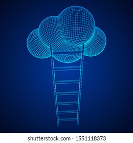 Concept of cloud with step ladder technology. Wireframe low poly mesh vector illustration
