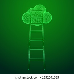 Concept of cloud with step ladder technology. Wireframe low poly mesh vector illustration