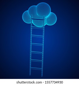 Concept of cloud with step ladder technology. Wireframe low poly mesh vector illustration