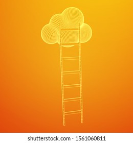 Concept of cloud with step ladder technology. Wireframe low poly mesh vector illustration