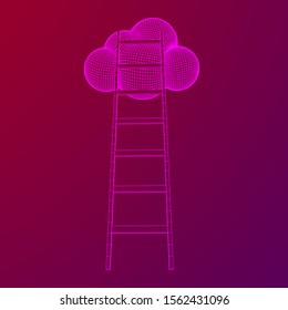 Concept of cloud with step ladder technology. Wireframe low poly mesh vector illustration