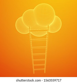 Concept of cloud with step ladder technology. Wireframe low poly mesh vector illustration