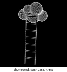 Concept of cloud with step ladder technology. Wireframe low poly mesh vector illustration
