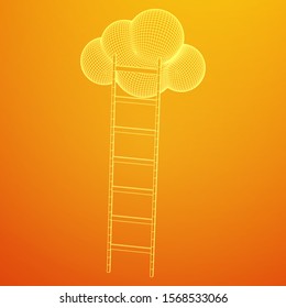 Concept of cloud with step ladder technology. Wireframe low poly mesh vector illustration