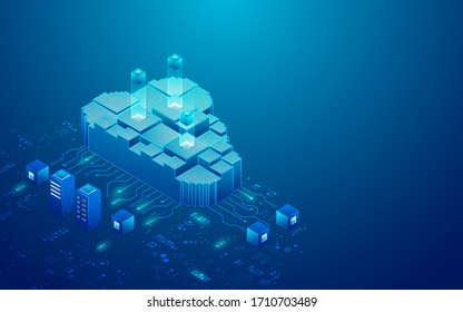 concept of cloud storage or data center presented in isometric