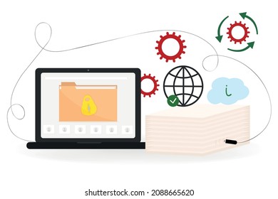 concept of cloud storage and Security of confidential data. Technologies of Internet security and protection against cyber attacks. Vector illustration