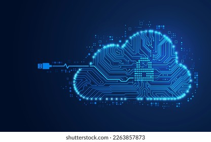 concept of cloud storage technology, graphic of cloud shape combined with electronic board pattern