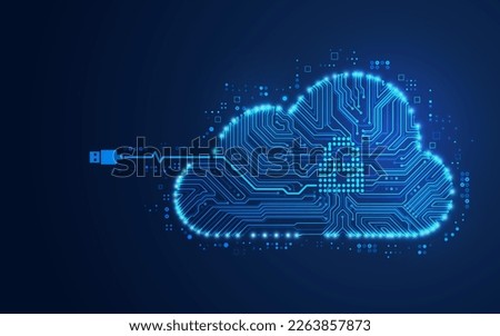 concept of cloud storage technology, graphic of cloud shape combined with electronic board pattern