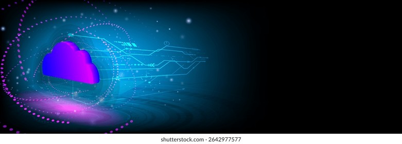O conceito de tecnologia em nuvem funciona em conjunto com a tecnologia para ajudar a enviar e receber informações através da máxima eficiência,Ilustração em vetor estilo fantástico,Conceito de tecnologia em nuvem