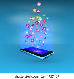 The concept of cloud technology work together with  technology to help send and receive information through maximum efficiency,Vector illustration fantastic style,Cloud technology concept