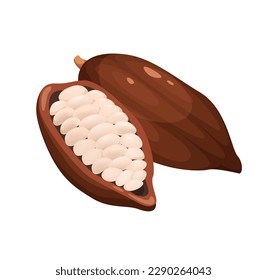 Concept Cocoa beans seeds chocolate. This illustration is a flat vector design featuring a concept of cacao beans, the raw material used to make chocolate. Vector illustration.