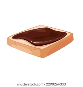 Concept Cocoa chocolate bread toast butter. The illustration is a flat vector design with a cartoonish concept featuring a slice of chocolate bread toast on a white background. Vector illustration.