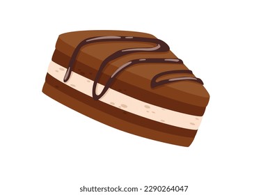 Concept Cocoa chocolate dessert cake. This illustration is a flat vector design depicting a delicious chocolate cake on a white background. Vector illustration.