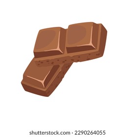 Concept Cocoa milk chocolate. The illustration is a flat vector design of a piece of milk chocolate on a white background. Vector illustration.