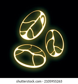 Concepto café frijol neón iluminar estilo ilustración vectorial, icono de bebida aislado en blanco, bebida energética.