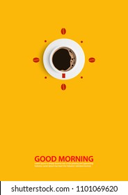 concept coffee cup time clock coffee Anytime, anywhere good morning Poster and text and vector and illustration