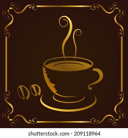 The concept of coffee menu and label with gold ornament