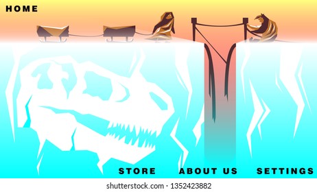 Concept of cold life. Wall of ice Colorful landscape. Vector illustration 10 EPS