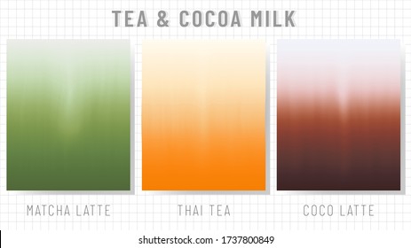 concept color soft drink, matcha latte, thai tea and coco milk