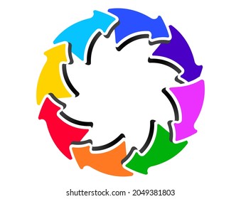 The concept of colored arrows rotating in a circle.  In the center there is a place for text. 3D. Infographics. Paper style. For various business designs. Vector illustration.