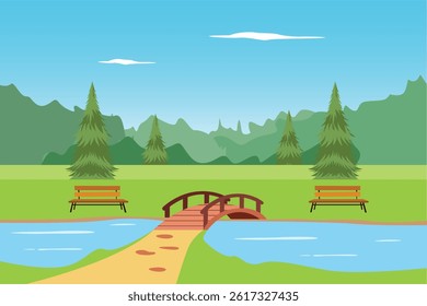 Nature landscape garden Concept. Colored flat vector illustration isolated