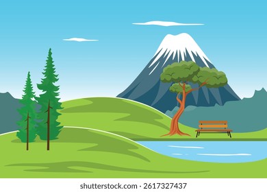 Nature landscape garden Concept. Colored flat vector illustration isolated