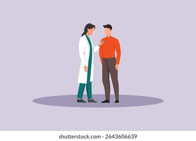 Doktor und Patientenkonzept. Farbige, flache Vektorgrafik einzeln