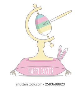 concept colored striped decorated world. international creative happy easter greeting card vector. bunny ears paint egg with paintbrush flat design. cute colorful globe for traditional holiday cartoon