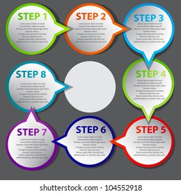 Concept of colorful circular banners with arrows for different business design. Vector illustration