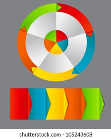 Concept of colorful circular banners with arrows for different business design. Vector illustration