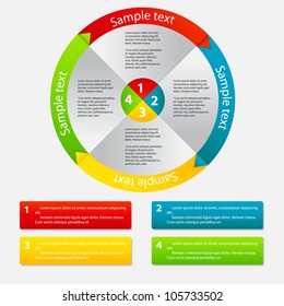 Concept of colorful circular banners with arrows for different business design. Vector illustration