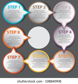 Concept of colorful circular banners with arrows for different business design. Vector illustration