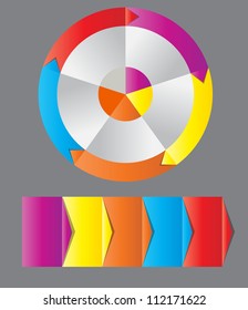 Concept of colorful circular banners with arrows for different business design. Vector illustration