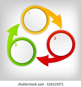 Concept of colorful circular banners with arrows for different business design. Vector illustration