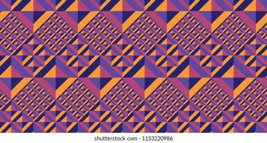 Concept colorful geometry seamless pattern with square tile. Repeatable geometric motif for header, poster, background.