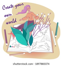 Concepto de libro de colorear o cuaderno de bocetos