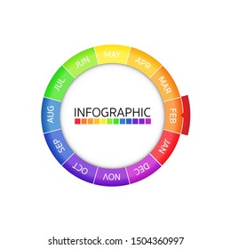 Concept of colourful Time Wheel or Month Wheel vector illustration with can be rotate to wheel to mark point.