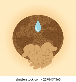 Concept of combating global warming and drought on Earth, careful attitude to water, flat style.