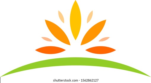 The concept is a combination of sunrise and abstract form of marijuana leaf
