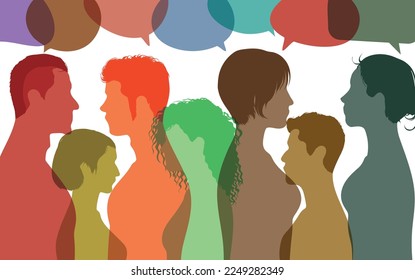 Concept of communicate. Diverse people group. Speech bubble
