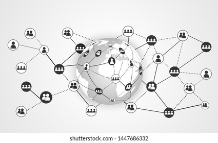 Concept communicate of global business. global with People communicate global network connection. World map and line composition. white background. Vector.