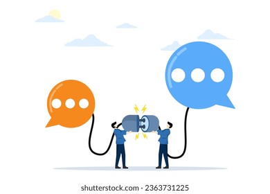 concept of communicating to solve problems, discussion or meeting to get new ideas, cooperation towards success, connecting ideas, business team connecting plugs between conversation dialogue.