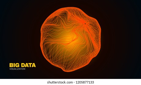 Concept of Communication and Big Data Stream. 3d Round with Wave Lines and Dots. Abstract Digital Visualization. Technology Background with Effect of Light. Futuristic Poster of Data Communication.
