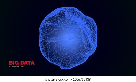 Concept of Communication and Big Data Stream. 3d Round with Wave Lines and Dots. Abstract Digital Visualization. Technology Background with Effect of Light. Futuristic Poster of Data Communication.