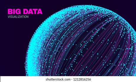 Concept of Communication and Big Data Stream. 3d Round with Wave Lines and Dots. Abstract Digital Visualization. Technology Background with Effect of Light. Futuristic Poster of Data Communication.