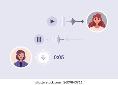 Concept of communication by phone. Character communicates by voice message. Flat vector illustration