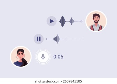 Concept of communication by phone. Character communicates by voice message. Flat vector illustration