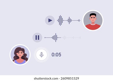Concept of communication by phone. Character communicates by voice message. Flat vector illustration