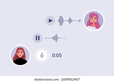 Concept of communication by phone. Character communicates by voice message. Flat vector illustration